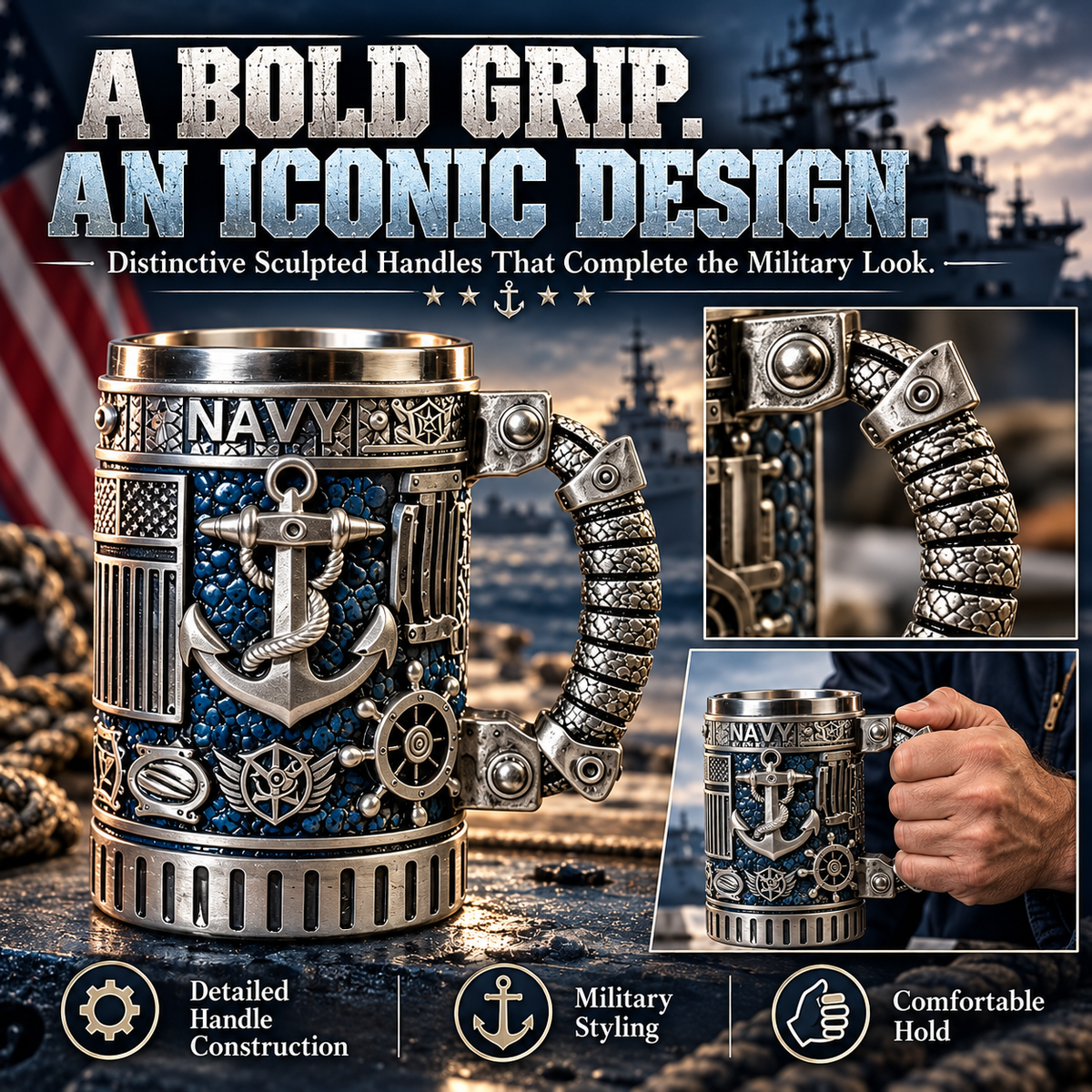 Military 3D Collectible Mug – Resin & Stainless Steel Tankard