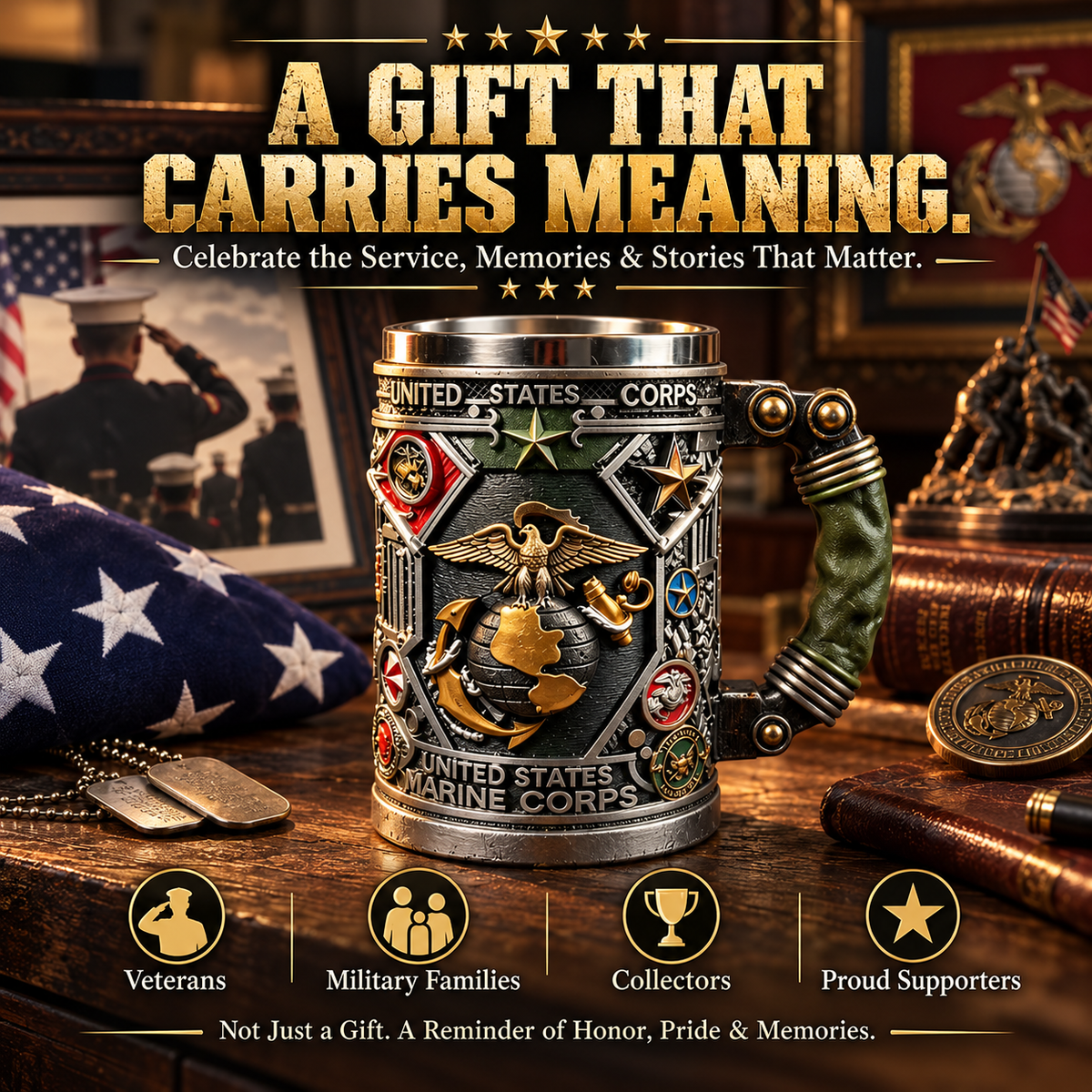 Military 3D Collectible Mug – Resin & Stainless Steel Tankard