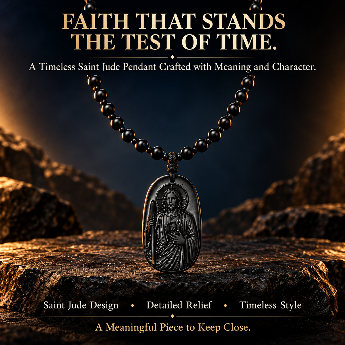 Saint Jude Thaddeus Obsidian Pendant Necklace – Vintage Beaded Faith J ...