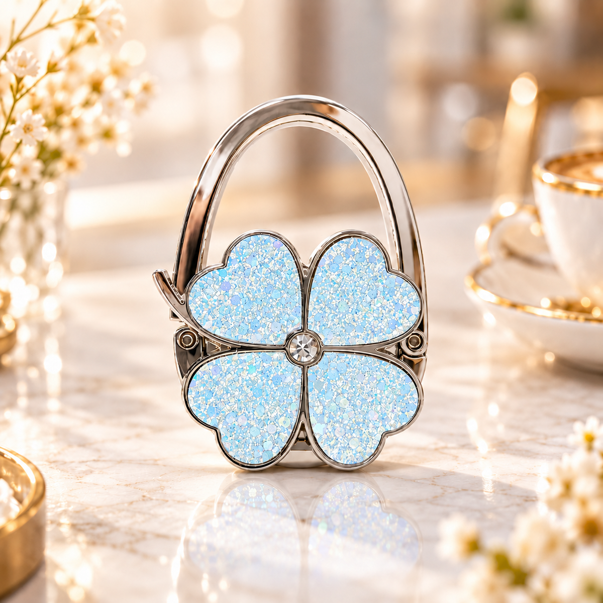 Elegant Four-Leaf Clover Foldable Purse Hanger – Portable Table Bag Hook