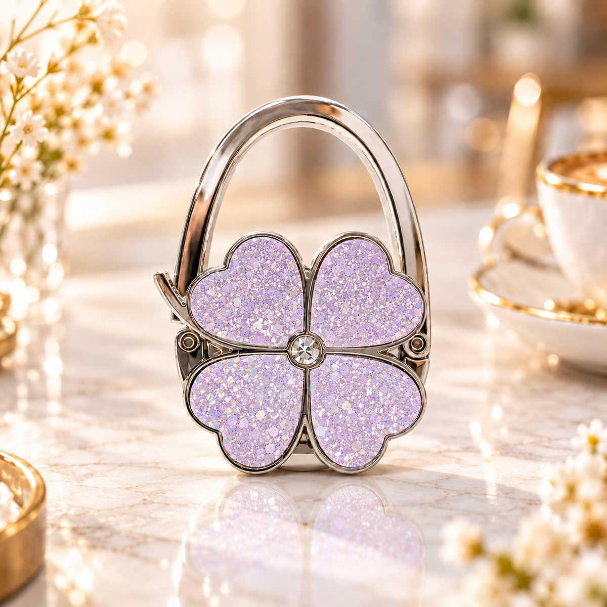 Elegant Four-Leaf Clover Foldable Purse Hanger – Portable Table Bag Hook