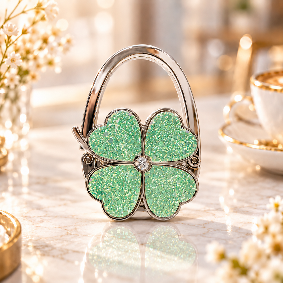 Elegant Four-Leaf Clover Foldable Purse Hanger – Portable Table Bag Hook