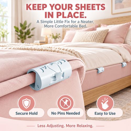 Adjustable Bed Sheet Gripper Clips – 2-Setting Anti-Slip, No-Pin Fasteners