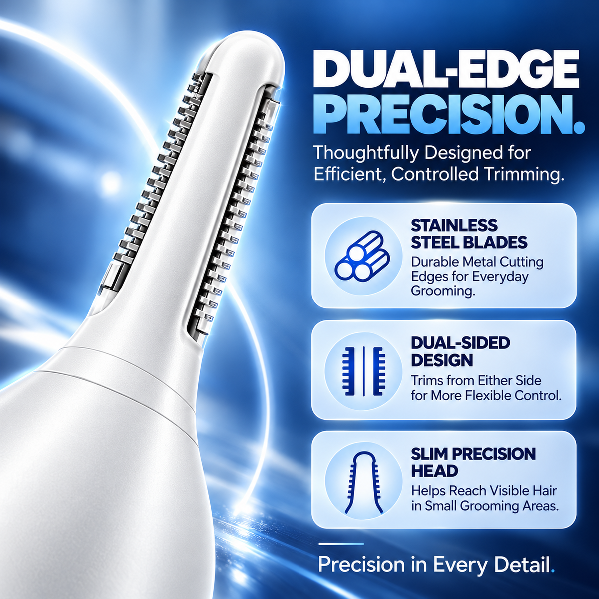 Electric Nose & Ear Hair Trimmer – Dual-Edge Precision Blades, Gentle & Portable Grooming Tool