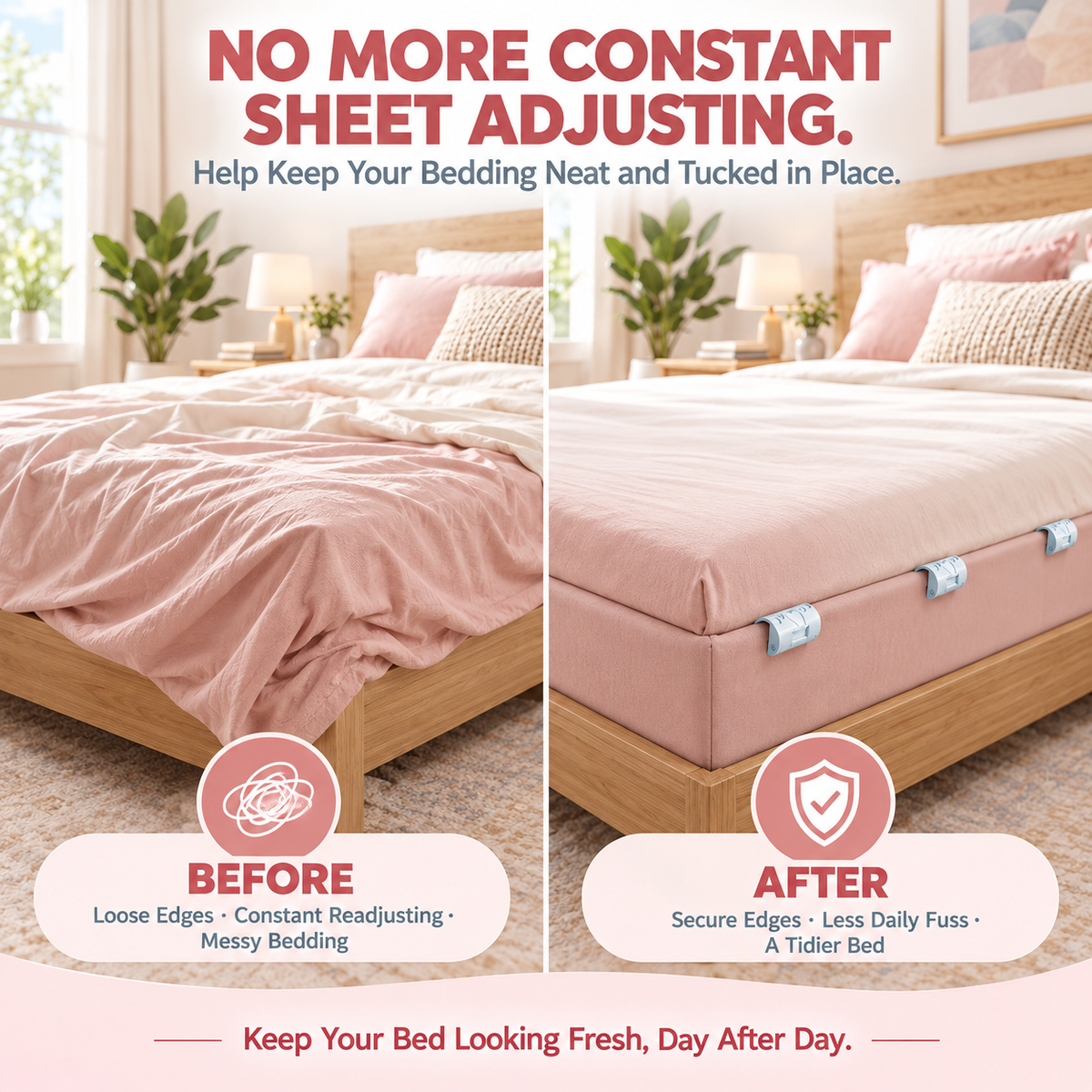 Adjustable Bed Sheet Gripper Clips – 2-Setting Anti-Slip, No-Pin Fasteners