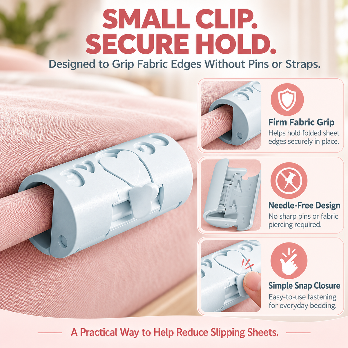 Adjustable Bed Sheet Gripper Clips – 2-Setting Anti-Slip, No-Pin Fasteners