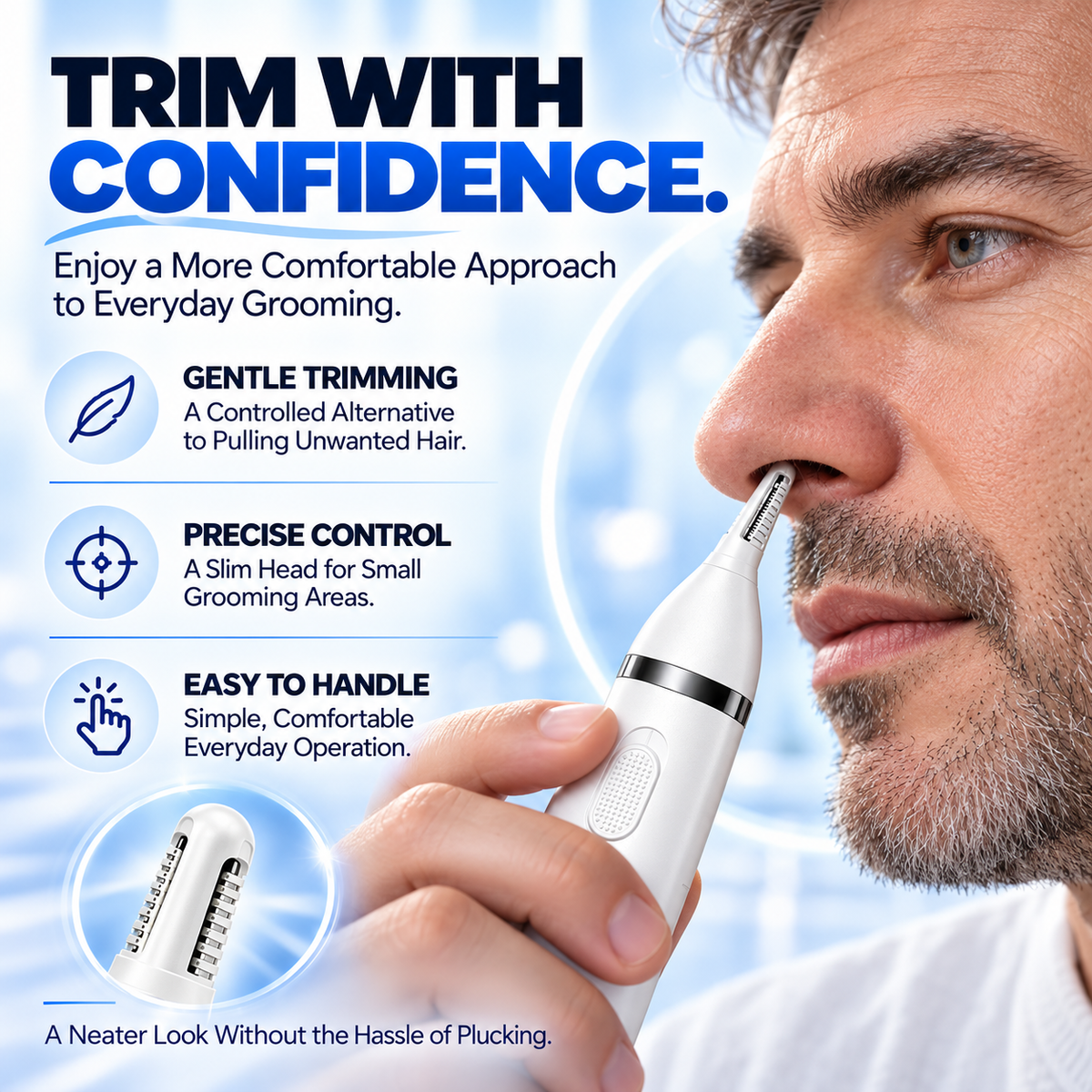 Electric Nose & Ear Hair Trimmer – Dual-Edge Precision Blades, Gentle & Portable Grooming Tool