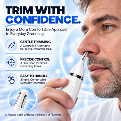 Electric Nose & Ear Hair Trimmer – Dual-Edge Precision Blades, Gentle & Portable Grooming Tool
