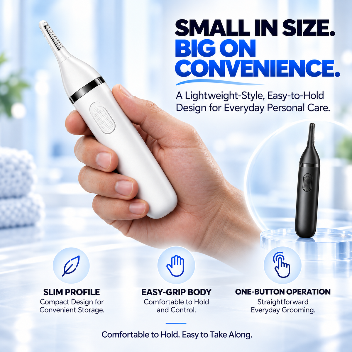 Electric Nose & Ear Hair Trimmer – Dual-Edge Precision Blades, Gentle & Portable Grooming Tool