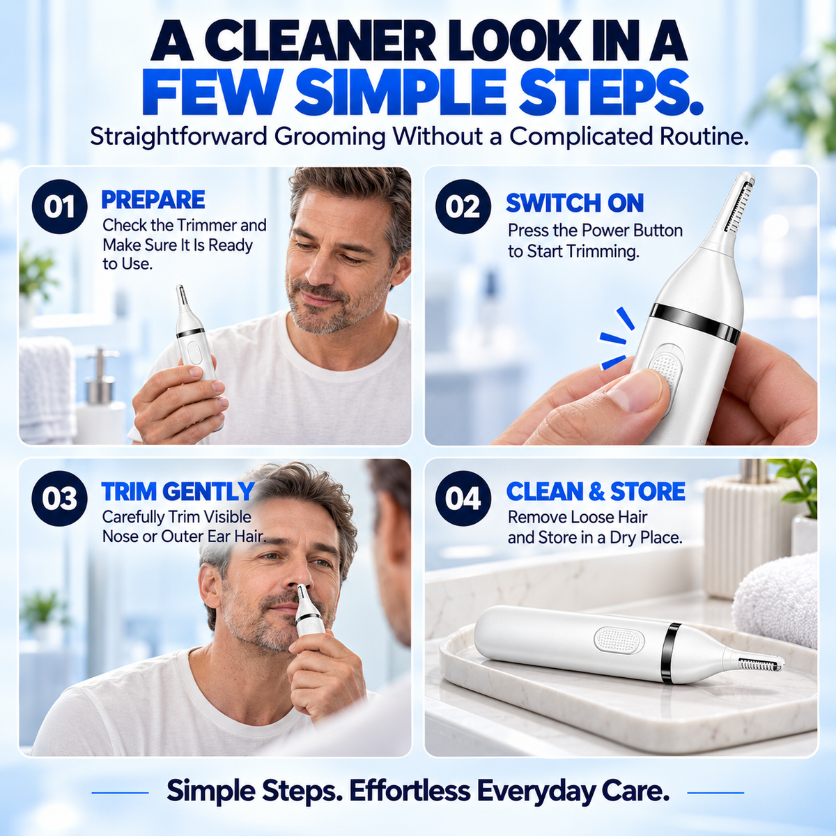 Electric Nose & Ear Hair Trimmer – Dual-Edge Precision Blades, Gentle & Portable Grooming Tool