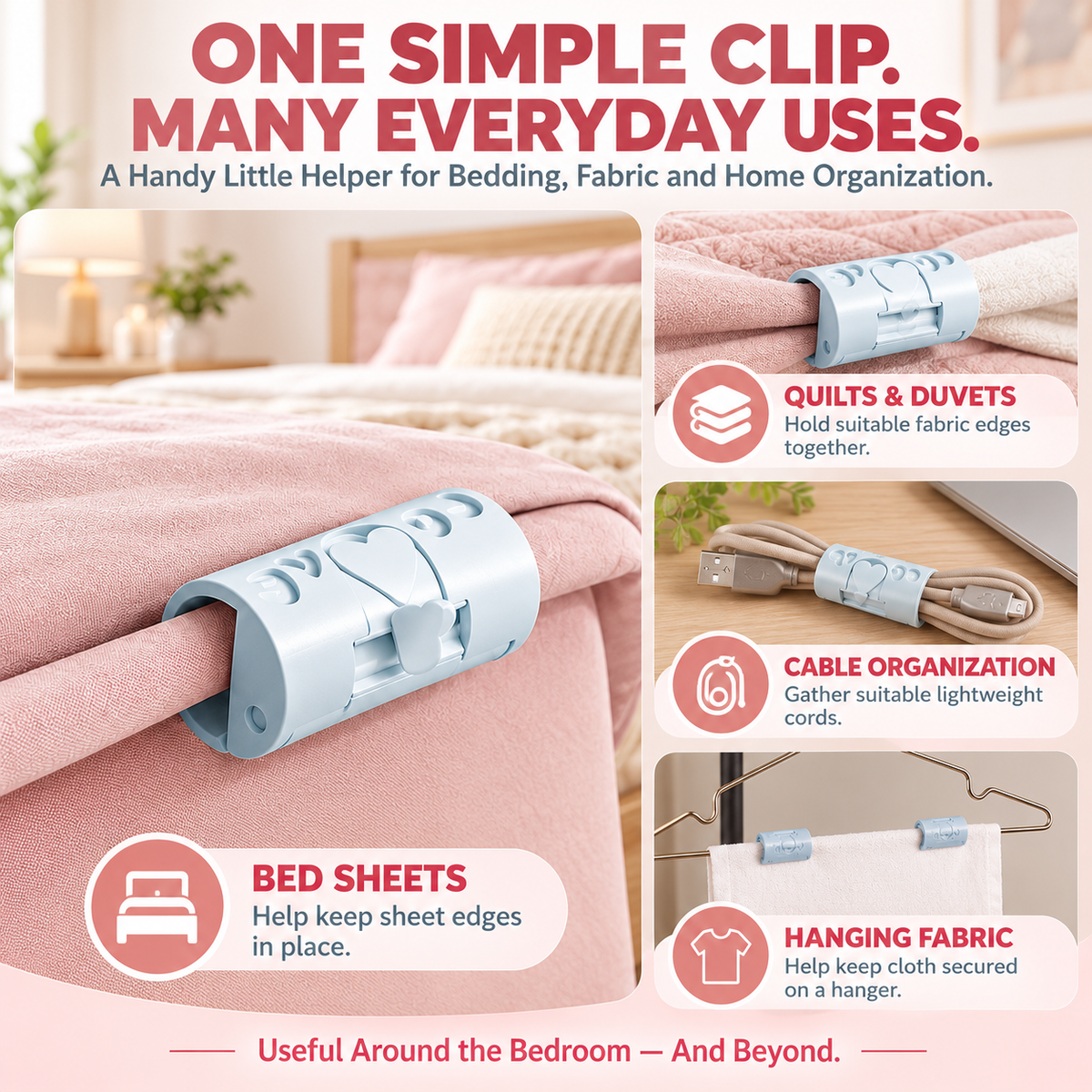 Adjustable Bed Sheet Gripper Clips – 2-Setting Anti-Slip, No-Pin Fasteners