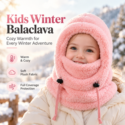 ❄️ Kids Winter Balaclava Hat – 3-in-1 Soft Plush Fleece Hood, Face Cover & Neck Warmer for Boys and Girls