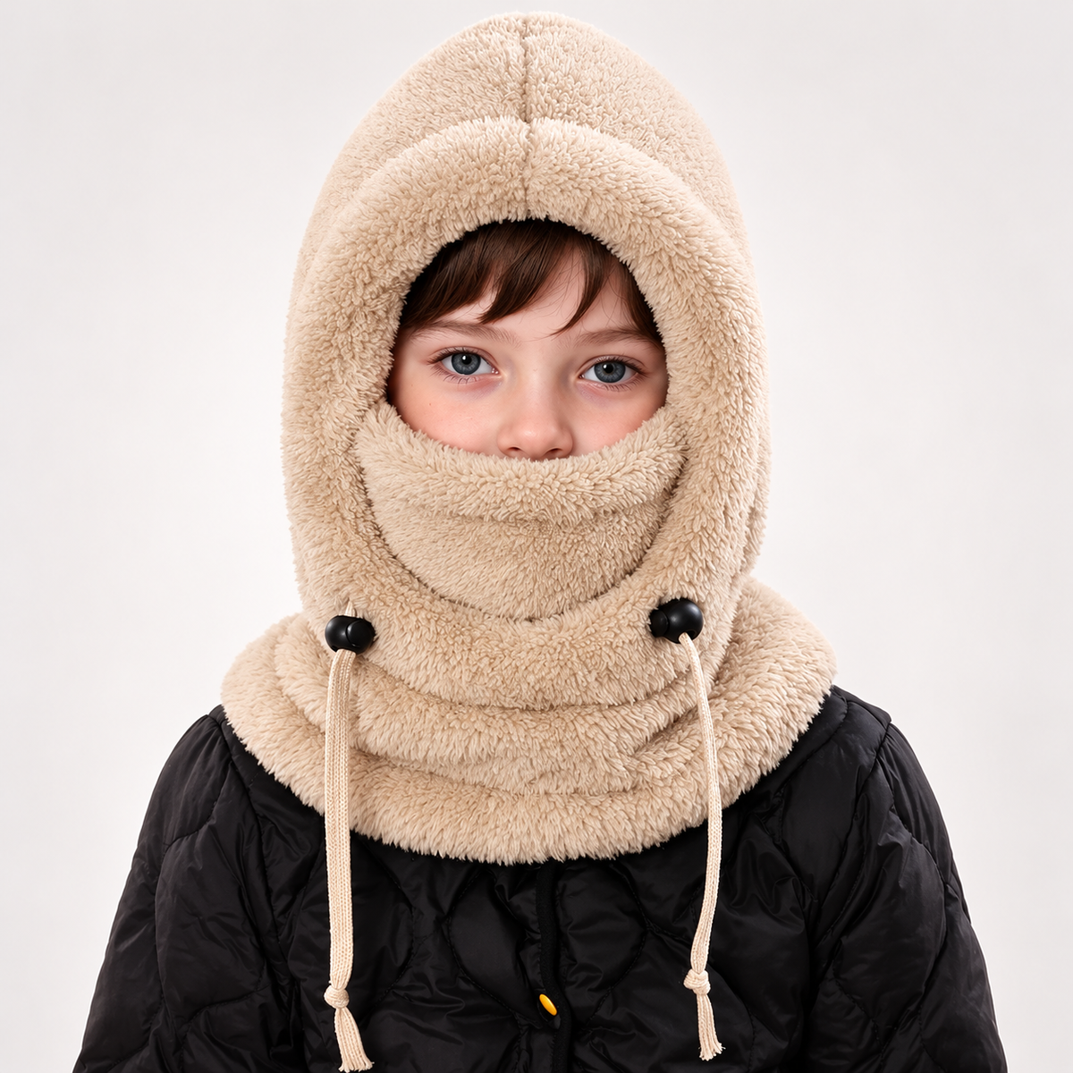 ❄️ Kids Winter Balaclava Hat – 3-in-1 Soft Plush Fleece Hood, Face Cover & Neck Warmer for Boys and Girls