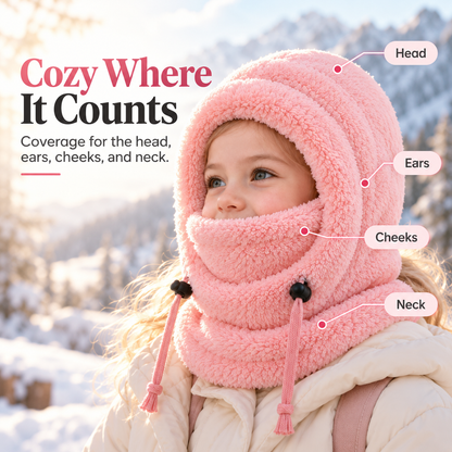 ❄️ Kids Winter Balaclava Hat – 3-in-1 Soft Plush Fleece Hood, Face Cover & Neck Warmer for Boys and Girls