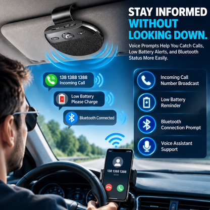 Bluetooth 5.0 Car Sun Visor Speakerphone – Hands-Free Calling, Voice Broadcast & Music Playback