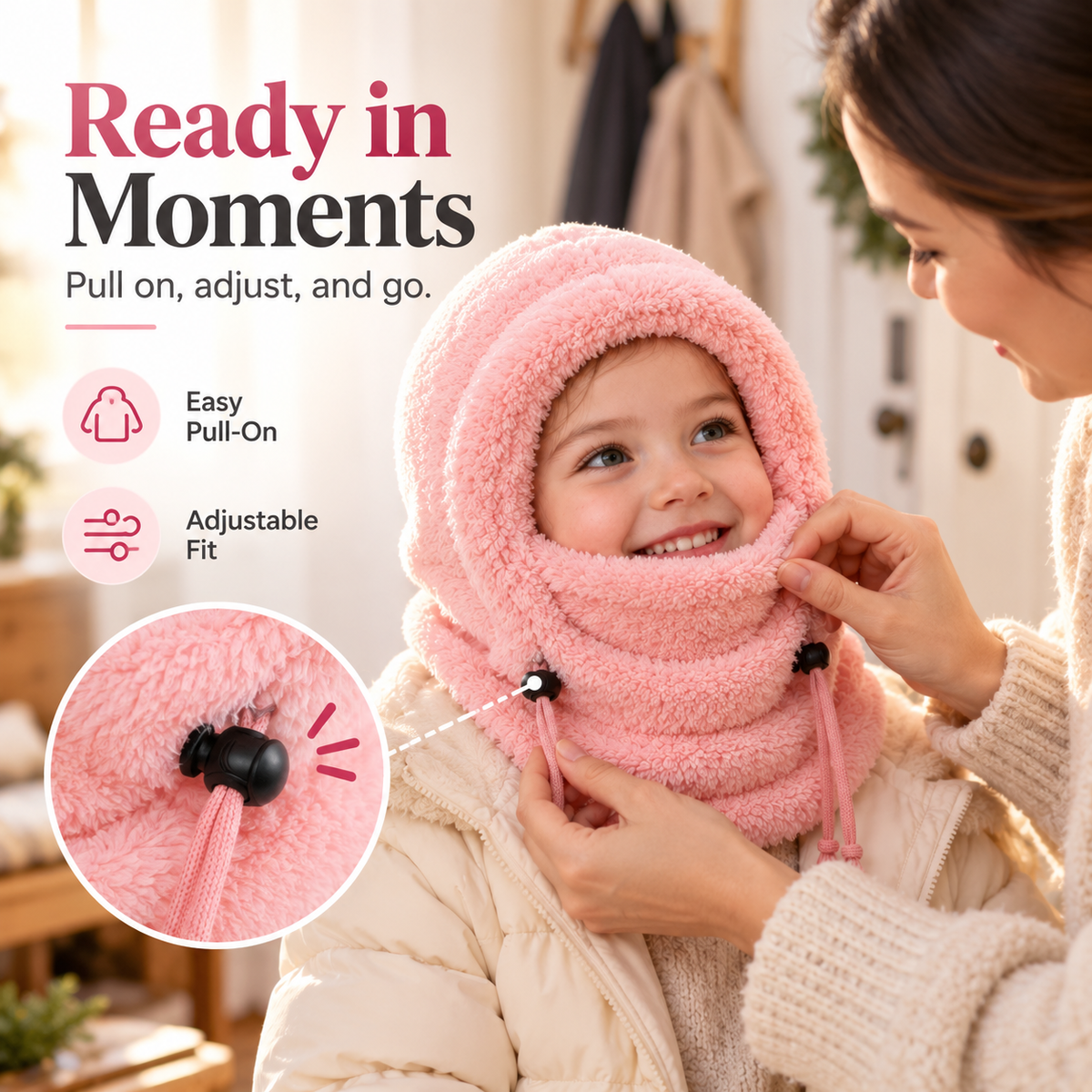 ❄️ Kids Winter Balaclava Hat – 3-in-1 Soft Plush Fleece Hood, Face Cover & Neck Warmer for Boys and Girls