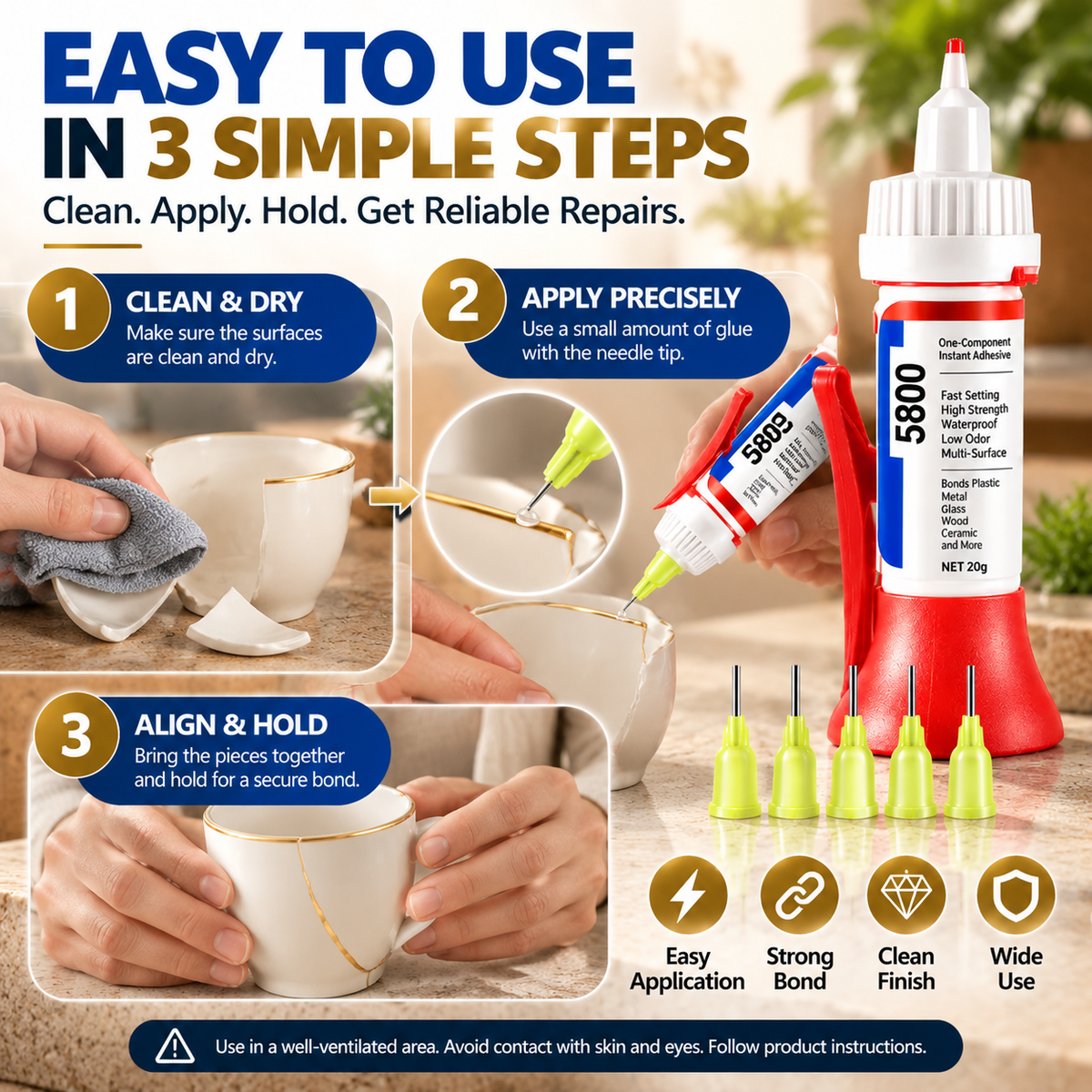 5800 Precision Repair Glue – Fast-Setting Multi-Surface Adhesive for DIY Repairs