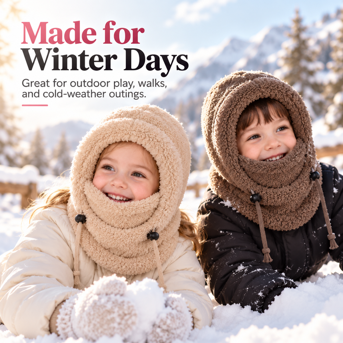 ❄️ Kids Winter Balaclava Hat – 3-in-1 Soft Plush Fleece Hood, Face Cover & Neck Warmer for Boys and Girls