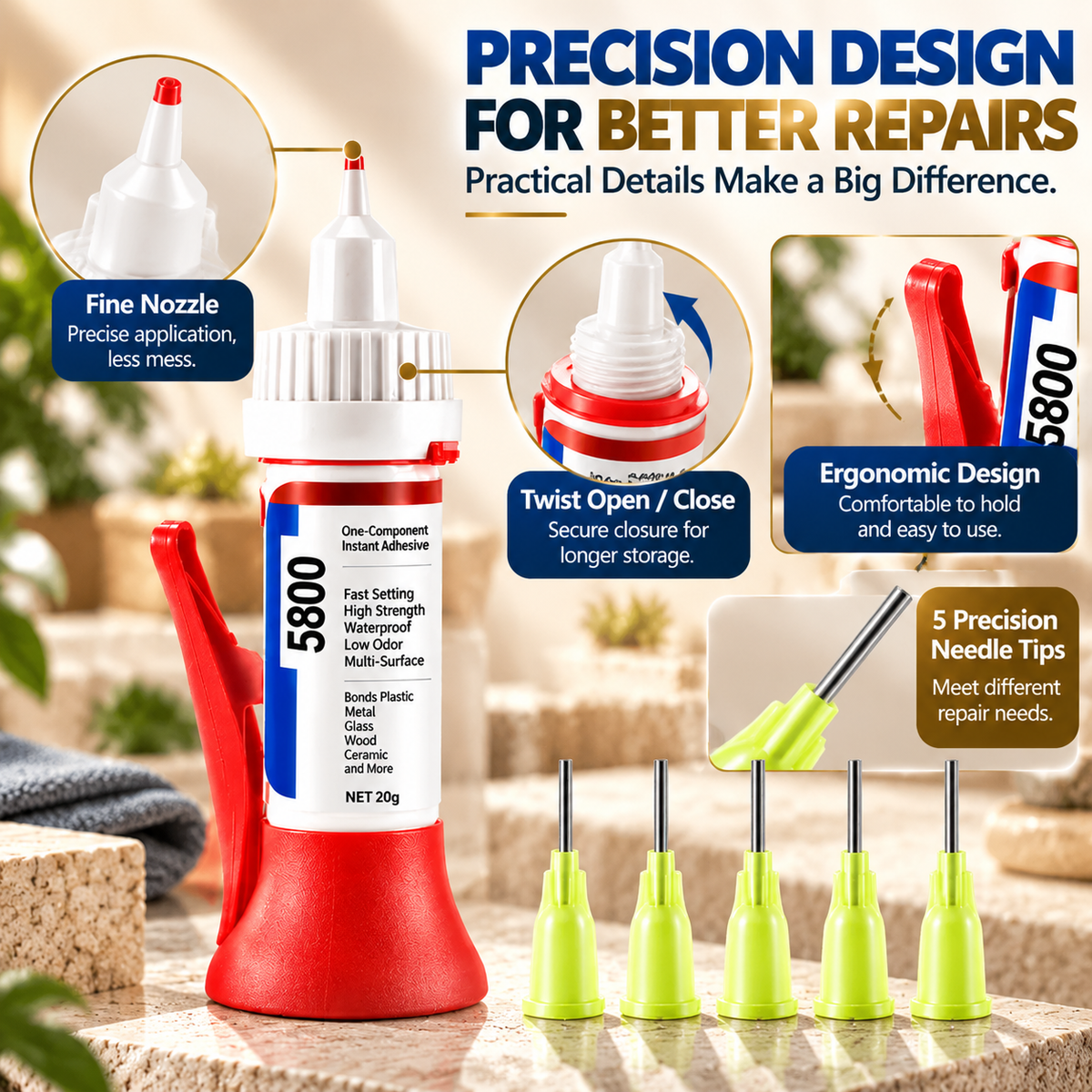 5800 Precision Repair Glue – Fast-Setting Multi-Surface Adhesive for DIY Repairs
