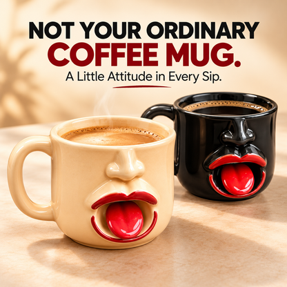 Funny 3D Face Ceramic Coffee Mug with Wobbly Tongue – Unique Novelty Gift