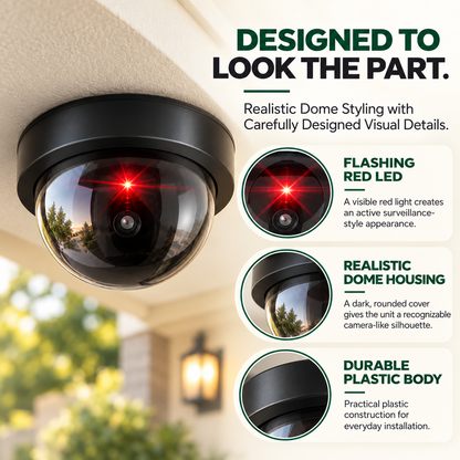 Realistic Dummy Dome Security Camera – Flashing Red LED, Easy Installation