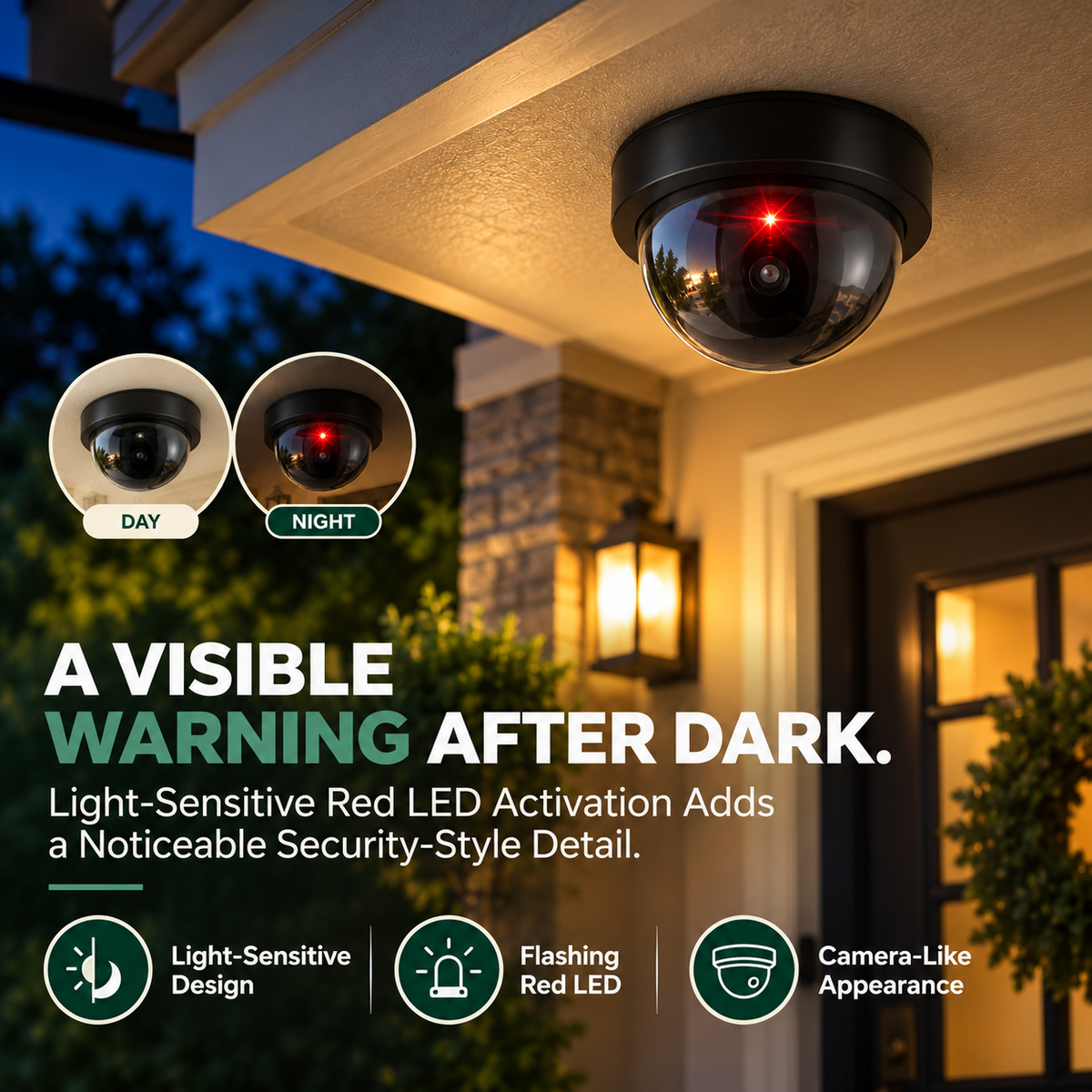 Realistic Dummy Dome Security Camera – Flashing Red LED, Easy Installation