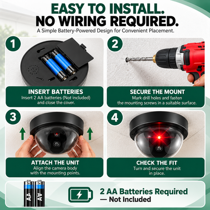 Realistic Dummy Dome Security Camera – Flashing Red LED, Easy Installation