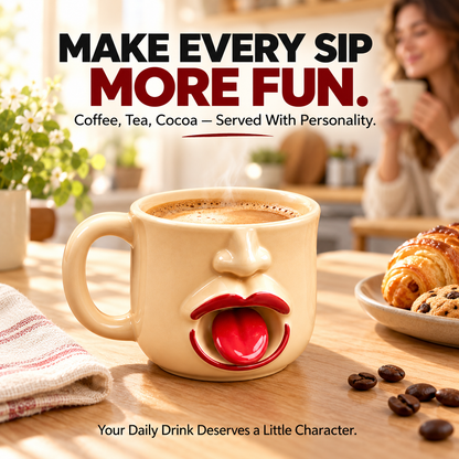 Funny 3D Face Ceramic Coffee Mug with Wobbly Tongue – Unique Novelty Gift