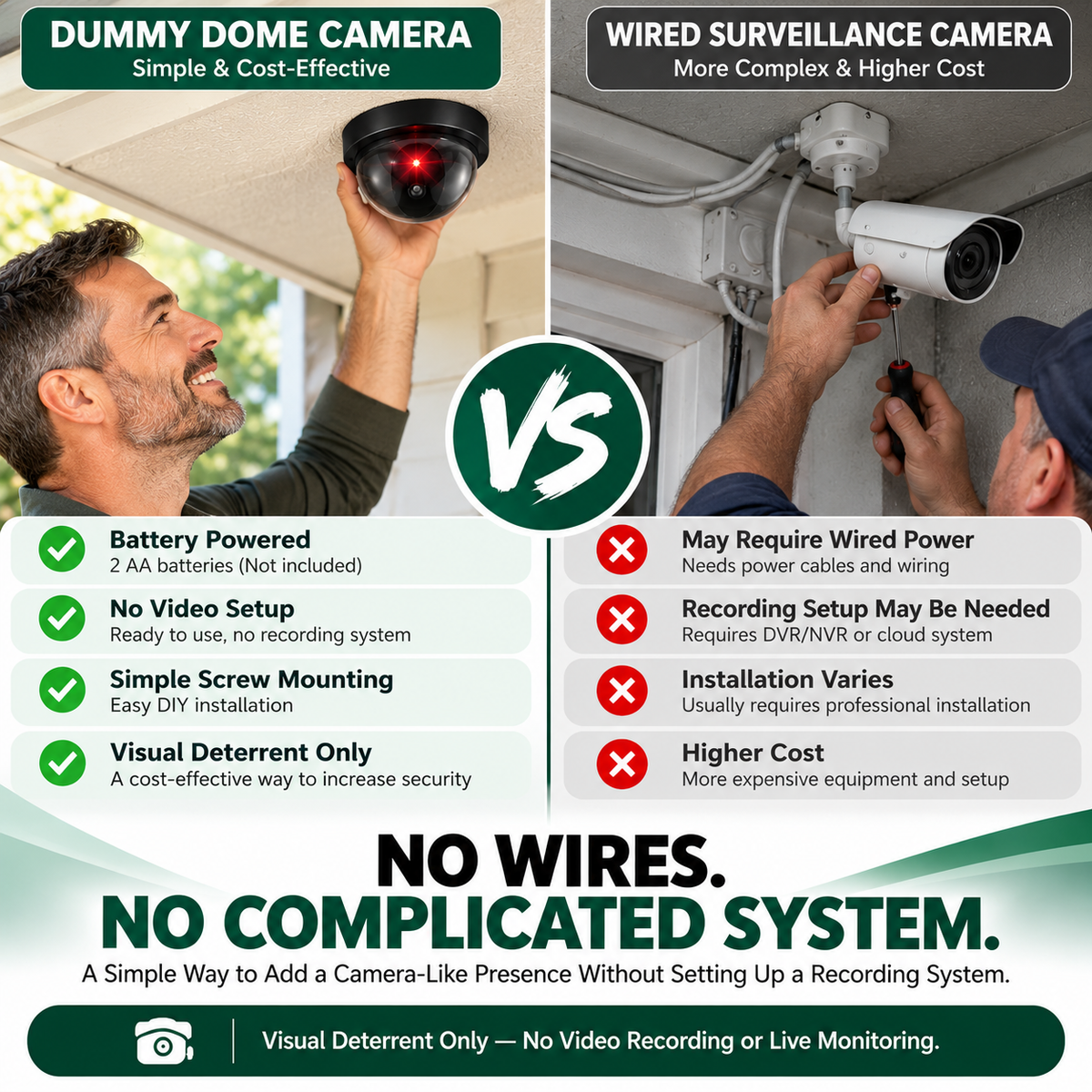 Realistic Dummy Dome Security Camera – Flashing Red LED, Easy Installation