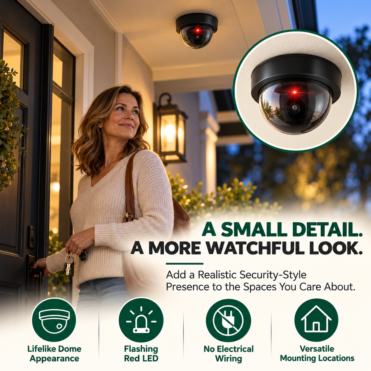 Realistic Dummy Dome Security Camera – Flashing Red LED, Easy Installation