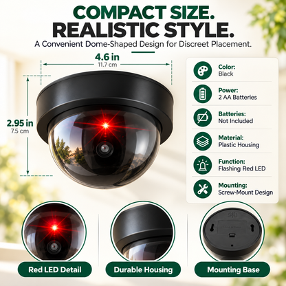 Realistic Dummy Dome Security Camera – Flashing Red LED, Easy Installation