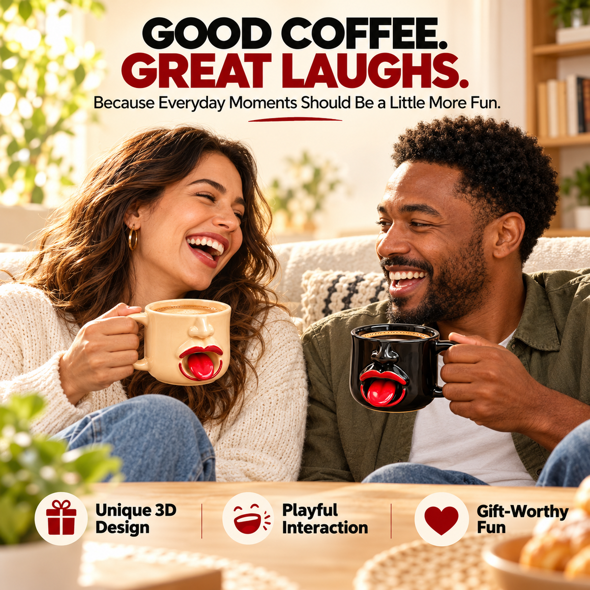Funny 3D Face Ceramic Coffee Mug with Wobbly Tongue – Unique Novelty Gift