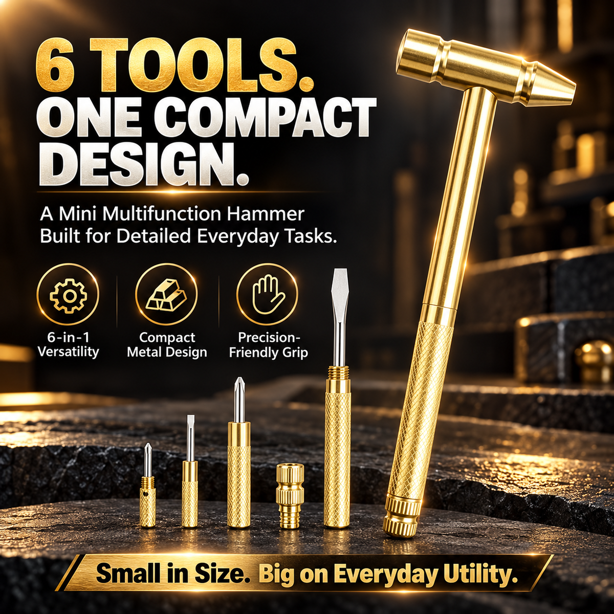 6-in-1 Mini Multifunction Hammer & Screwdriver Set – Compact Precision Repair Tool