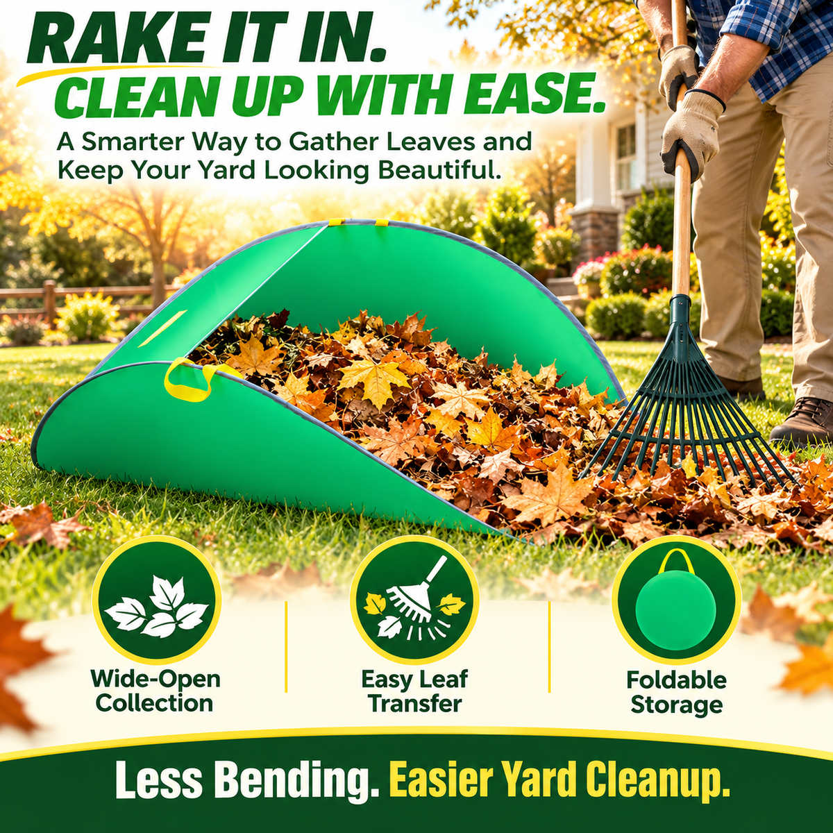 Foldable Garden Leaf Collector – Large Capacity Pop-Up Yard Cleanup Bag with Easy Carry Handles
