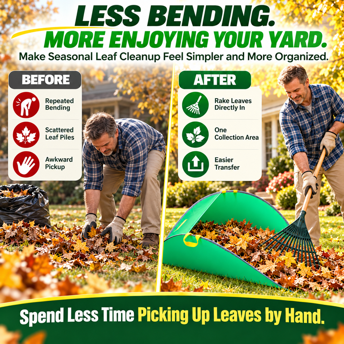 Foldable Garden Leaf Collector – Large Capacity Pop-Up Yard Cleanup Bag with Easy Carry Handles