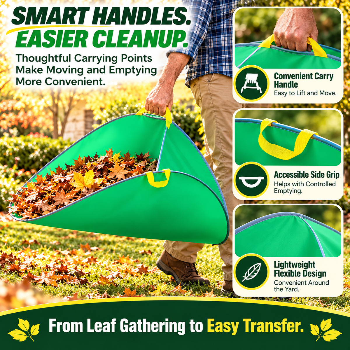 Foldable Garden Leaf Collector – Large Capacity Pop-Up Yard Cleanup Bag with Easy Carry Handles