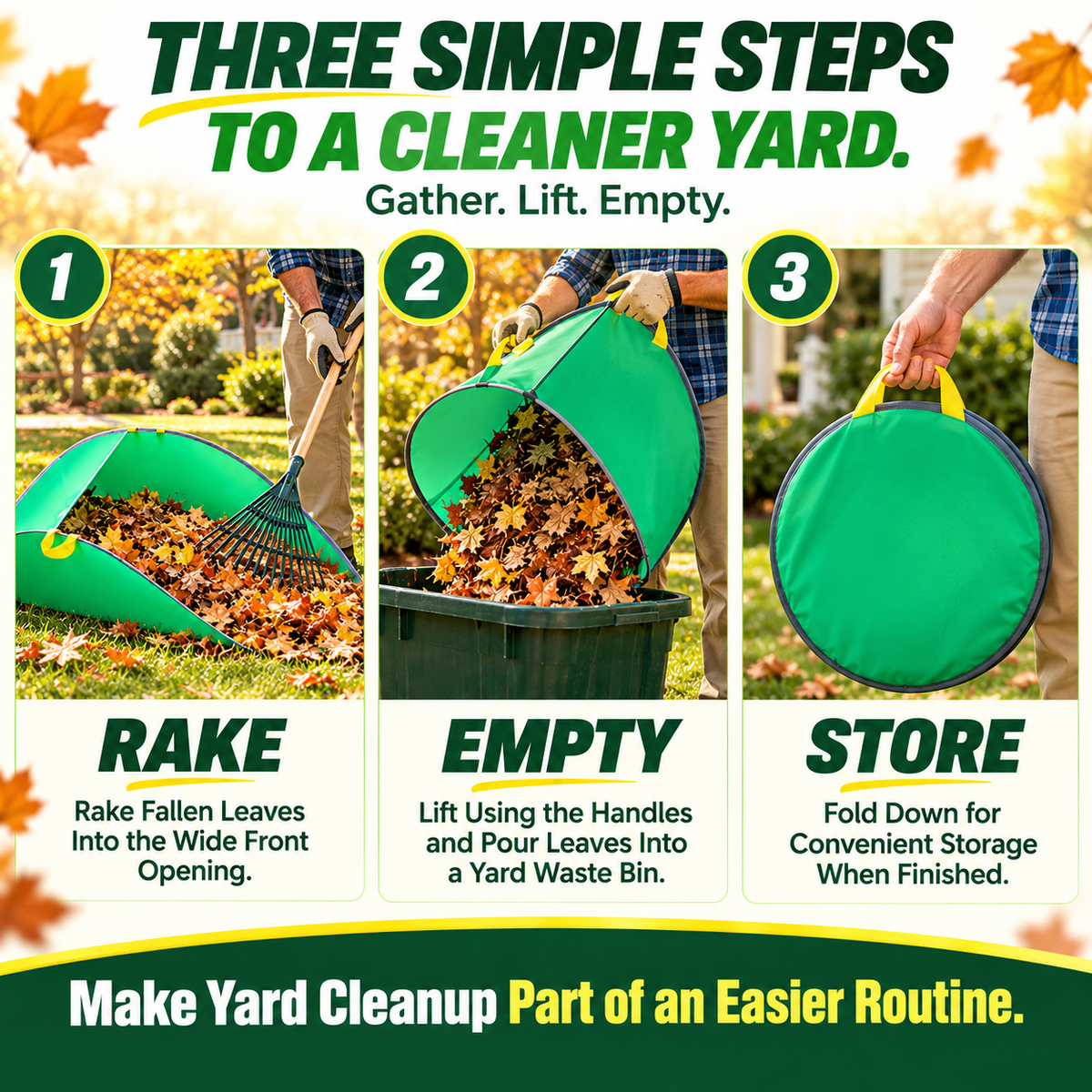 Foldable Garden Leaf Collector – Large Capacity Pop-Up Yard Cleanup Bag with Easy Carry Handles