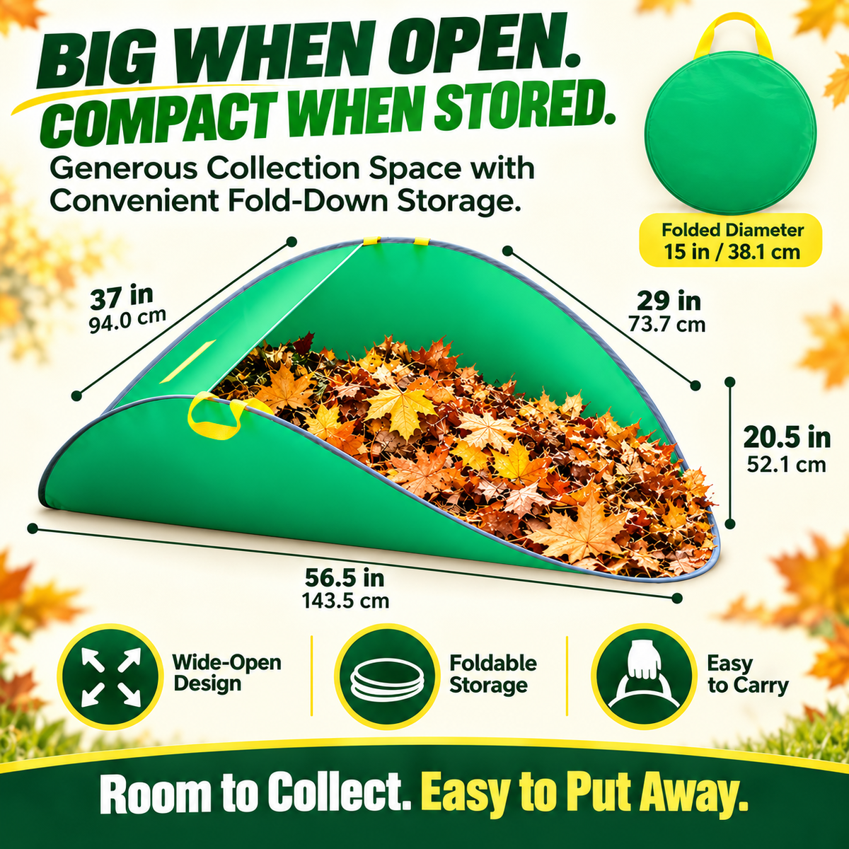 Foldable Garden Leaf Collector – Large Capacity Pop-Up Yard Cleanup Bag with Easy Carry Handles