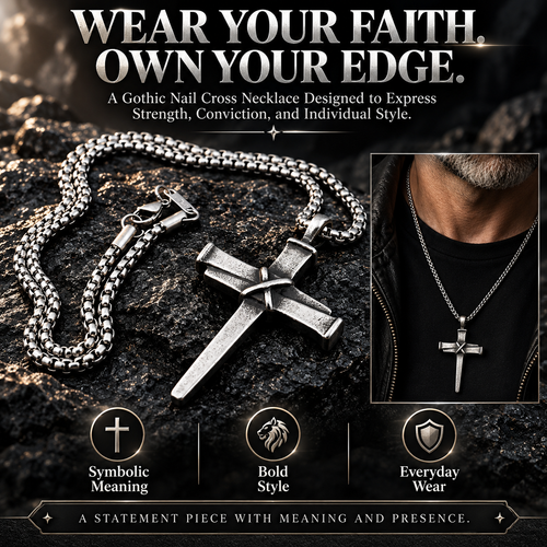 Men’s Vintage Gothic Nail Cross Pendant Necklace – Symbol of Faith & Strength