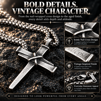 Men’s Vintage Gothic Nail Cross Pendant Necklace – Symbol of Faith & Strength