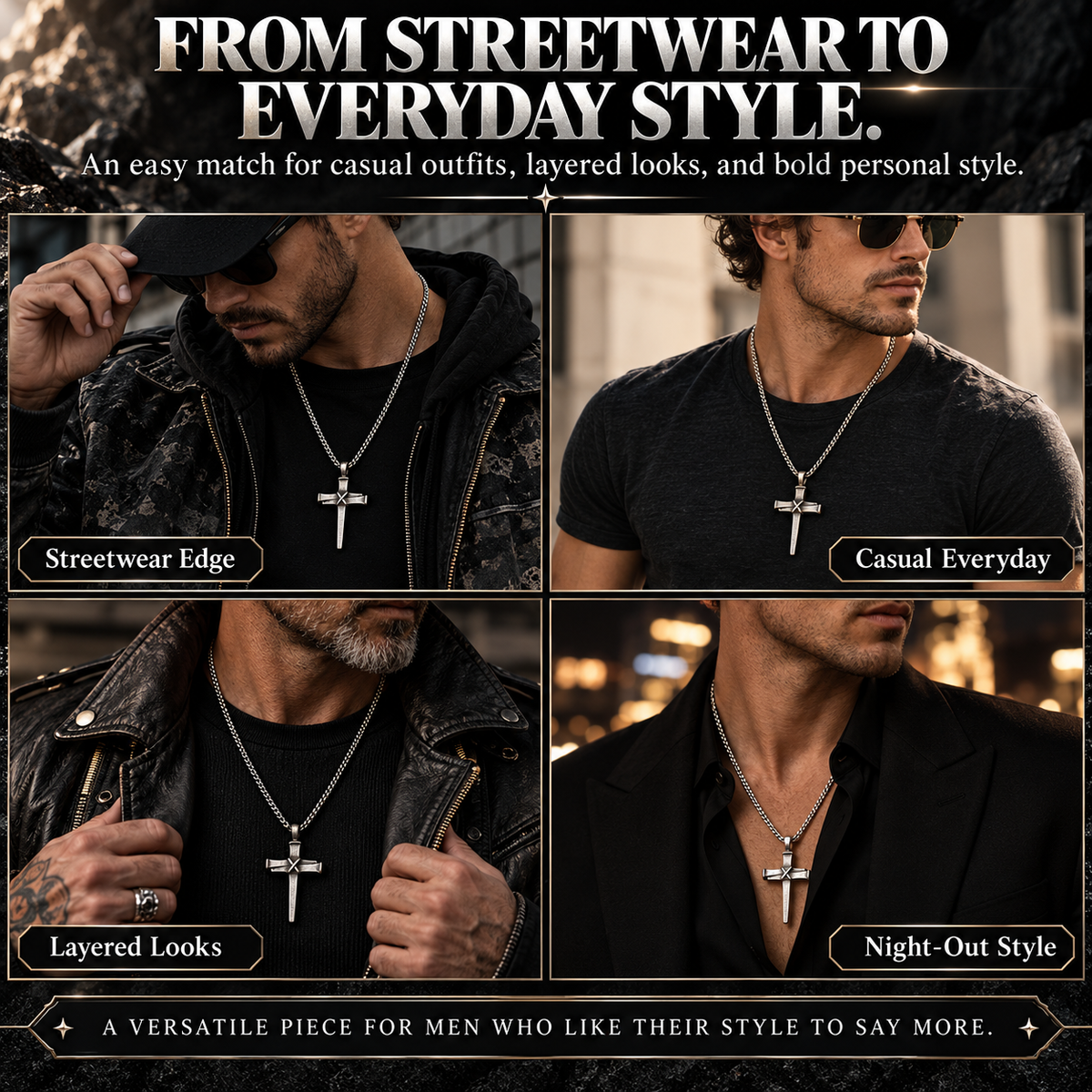 Men’s Vintage Gothic Nail Cross Pendant Necklace – Symbol of Faith & Strength