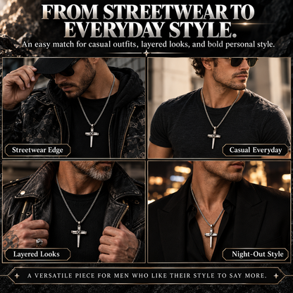 Men’s Vintage Gothic Nail Cross Pendant Necklace – Symbol of Faith & Strength