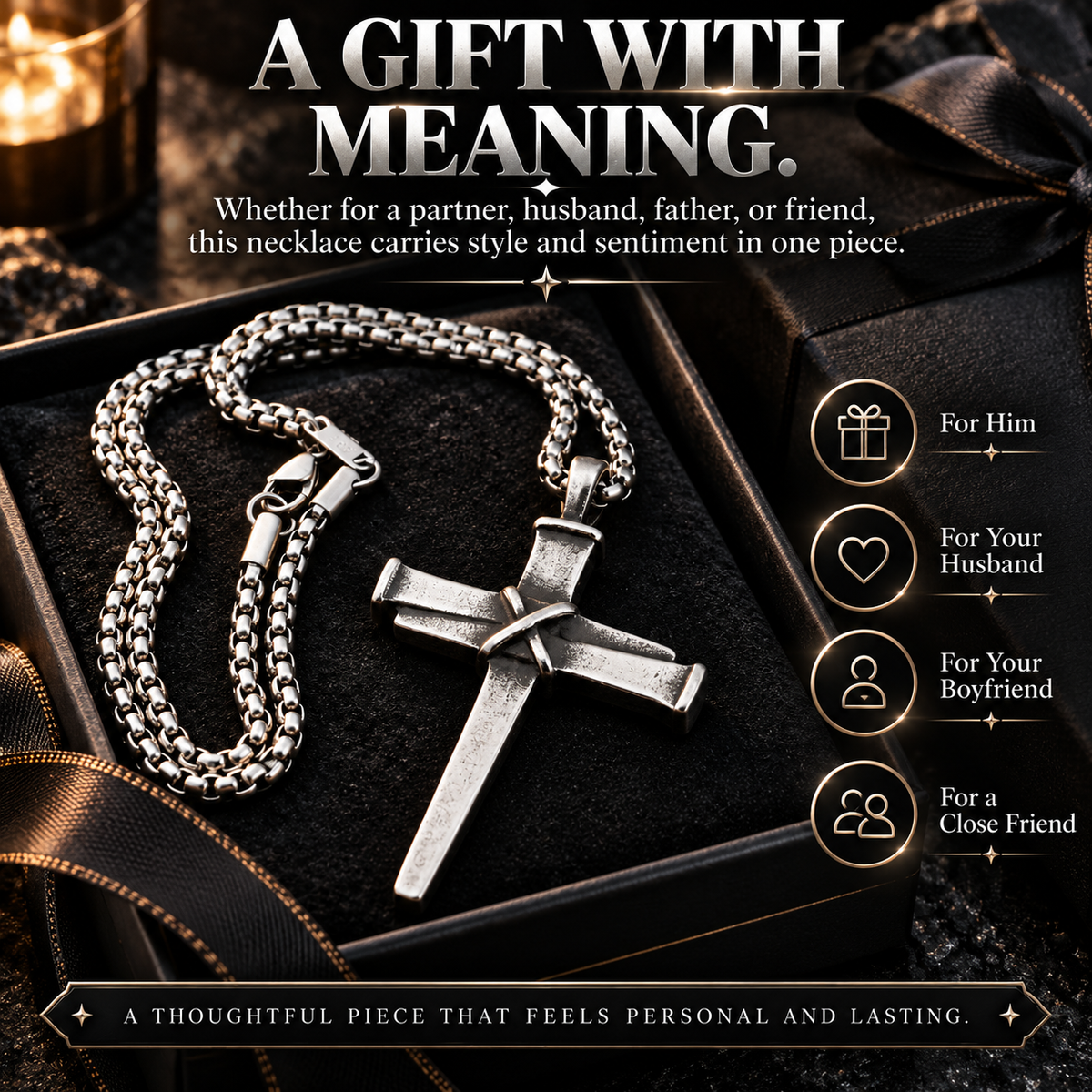 Men’s Vintage Gothic Nail Cross Pendant Necklace – Symbol of Faith & Strength