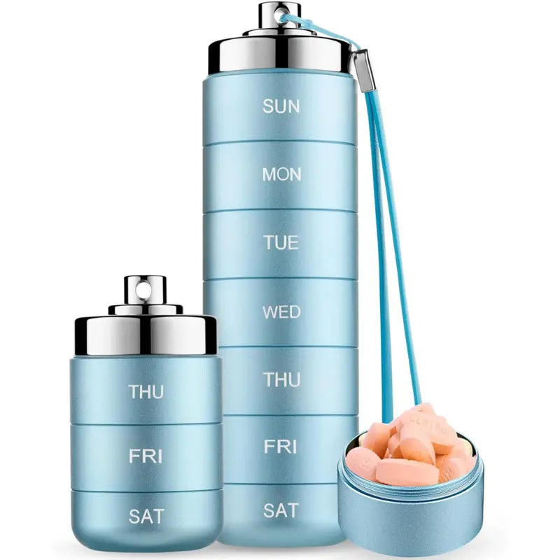 7-Day Stackable Metal Pill Organizer – Waterproof Travel Pill Case with Twist-Lock Compartments & Engraved Day Labels
