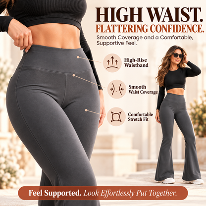 Women's Fleece-Lined Flare Leggings with Pockets – High-Waisted Tummy Control Thermal Pants