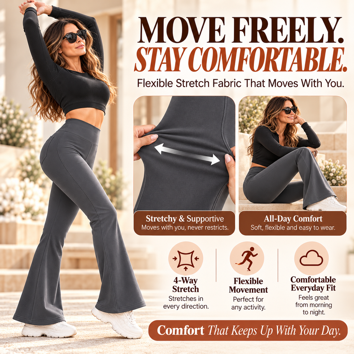Women's Fleece-Lined Flare Leggings with Pockets – High-Waisted Tummy Control Thermal Pants