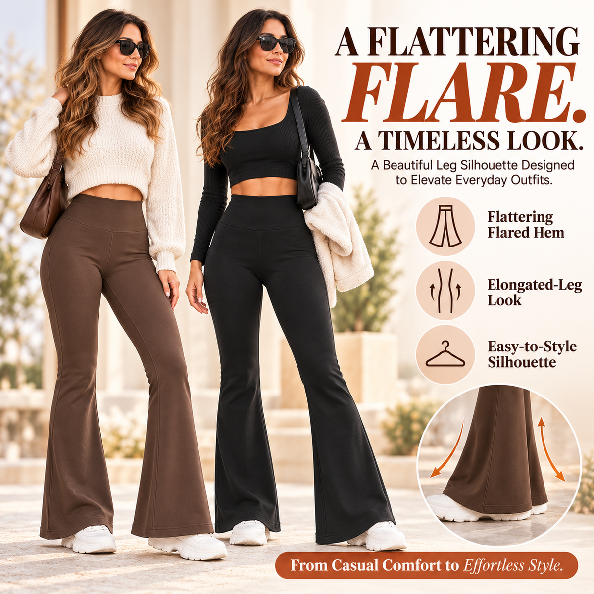 Women's Fleece-Lined Flare Leggings with Pockets – High-Waisted Tummy Control Thermal Pants