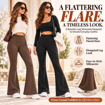 Women's Fleece-Lined Flare Leggings with Pockets – High-Waisted Tummy Control Thermal Pants