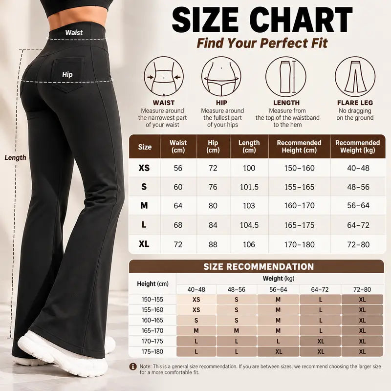 Women's Fleece-Lined Flare Leggings with Pockets – High-Waisted Tummy Control Thermal Pants