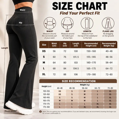 Women's Fleece-Lined Flare Leggings with Pockets – High-Waisted Tummy Control Thermal Pants